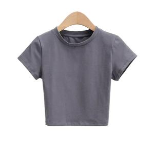 Camiseta Corta de Mujer, Estilo Vintage, Cuello Redondo, Corte Ajustado, Manga Corta, Color Sólido, Informal, Tejida, 100% Algodón, Transpirable y Ecológica - Product Image 3