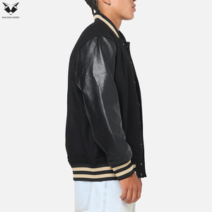 Autumn Unisex Varsity Bomber Jackets, Solid Black Color Good Selling Highest Quality Best Seller Men Outer Wear Varsity Jackets - Product Image 2