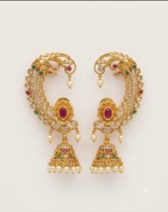 Pendientes de Oreja con Flores Tradicionales para Uso Festivo, Pendientes para Mujer Chapados en Oro con Incrustaciones de Diamantes Americanos - Product Image 5
