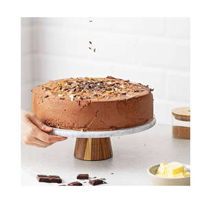 Modern New Design White Stone Marble Cake Stand At affordable price Wood Base Handmade Marble Cake Stand - Product Image 1