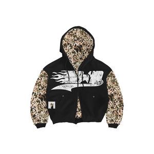 เสื้อฮู้ดดี้ผ้าเฟรนช์เทอร์รี่ฟอกสีแบบแอซิดวอช แต่งลายปะติดปะต่อแบบดิสเทรส พร้อมงานปักคริสตัล 3 มิติ แบบครอป - Product Image 2