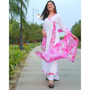 Ensemble de costume décontracté en coton blanc et rose, tissu en mousseline, taille XS - Product Image 2