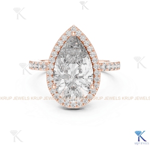 Bague de Fiançailles en Or Massif avec Diamant CVD Oval Taille Halo Certifié IGI, Bande Pavée, Cadeau d'Anniversaire de Mariage, Vente en Gros Personnalisée - Product Image 5