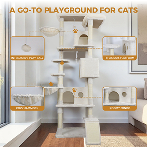 Griffoir moderne pour chat en sisal, arbre à chat multi-niveaux avec meuble-condo beige pour animaux de compagnie d'intérieur, carton amovible - Product Image 3