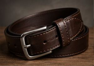 Cinturón de Cuero Genuino Marrón Sólido con Hebilla Rectangular Plateada, Formal y Duradero para Hombre - Product Image 2