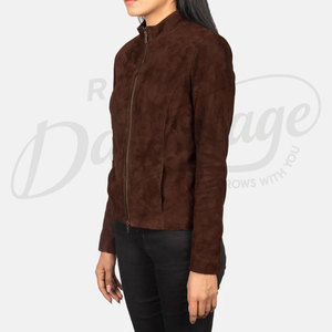 Women Dark Brown Genuine <b>Suede</b> Leather Biker <b>Jacket</b> Slim Fit Premium Goat <b>Suede</b> Casual Winter Outerwear Fashionable Coat - Product Image 4