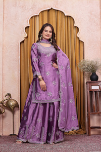 Graceful Chiffon Pakistani Coord Set With Embroidered Kurti Palazzo And Matching Dupatta Celebration Ethnic Fashion Wear - Product Image 3