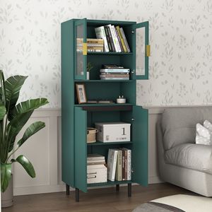 Libreria Alta Regolabile a 4 Ante con Porte in Vetro Temperato, Mobile in MDF Verniciato Bianco per Soggiorno e Camera da Letto - Product Image 3