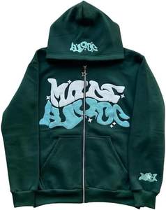 เสื้อฮู้ดซิปผู้ชาย ผ้าคอตตอน 100% หนานุ่ม กันน้ำ พิมพ์ลายพัฟฟ์ด้านหน้าขนาดใหญ่ คุณภาพสูง สไตล์สตรีทแวร์ แฟชั่น OEM - Product Image 4