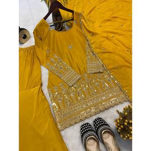 Women's Beautiful Embroidered Top Bottom Dupatta <b>Set</b> for Parties with Sequence Work - Product Image 5
