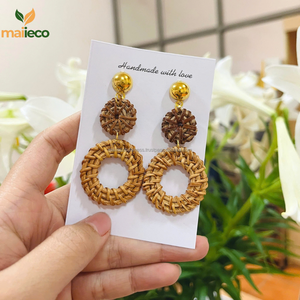 Artisan tejido bambú Vintage ratán encanto pendientes ligero Boho araña forma ecológica moda multifuncional - Product Image 3