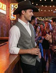 Chaleco de Cuero para Hombre, Nuevo Chaleco de Cuero Moderno para Hombre, Chaleco de Cuero Genuino de Secado Rápido para un Look Vaquero Occidental - Product Image 3