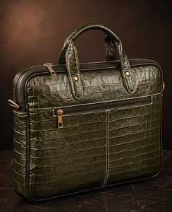 Porte-documents en cuir de crocodile pour homme, style classique, fermeture à glissière, sac d'affaires de luxe, vert - Product Image 3