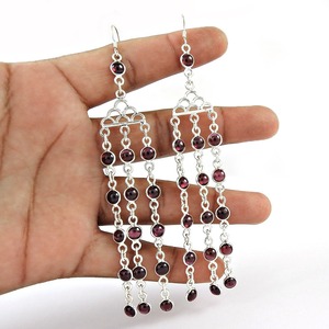Boucles d'oreilles pendantes Soli en argent sterling 925, trois couches, avec pierres de grenat multicolores à taille ronde, design élégant, bijoux bohèmes - Product Image 1