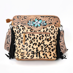 Bolso cruzado de piel de vaca curtida vegetal de estilo nacional para mujer, flecos de ante de vaca anhelados a mano con cierre de cremallera - Product Image 3