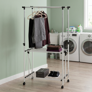 Tendedero de Ropa de Doble Nivel, de Acero, Móvil, Tipo Vertical, Diseño Minimalista para Baño, Lavadero, Organizador de Almacenamiento - Product Image 3