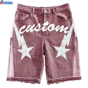 กางเกงยีนส์ขาสั้นสไตล์สตรีทแวร์พร้อมโลโก้ผู้ชาย กางเกงยีนส์เดนิมคุณภาพสูงแบบวินเทจฟอกสี สำหรับผู้ชาย ผ้าฝ้ายแต่งลายปะติด - Product Image 4