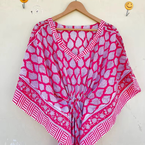 Bata Kimono con Estampado de Dibujos Animados para Mujer, 100% Algodón, Camisón de Verano Hecho a Mano, Cuello en V, Cintura Elástica, Largo Completo/Hasta la Rodilla - Product Image 1