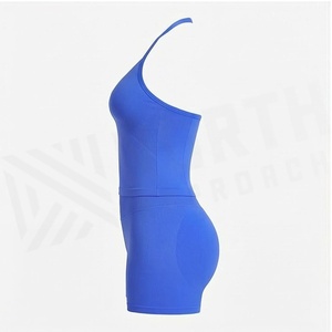 Ensemble de yoga bleu North Approach, haut à col en V et short taille haute froncé, sans couture, séchage rapide, vêtements de sport - Product Image 3