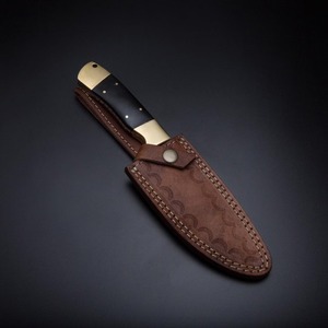 Couteau de chasse en acier Damas fait main, lame fixe, couteau tactique de survie pour le camping avec embout en laiton - Product Image 4