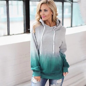 Sudadera con Capucha Ombre Personalizada para Mujer, Degradado Gris Verde, Teñido por Inmersión, Algodón, con Bolsillo Canguro y Cordón Ajustable, OEM - Product Image 1