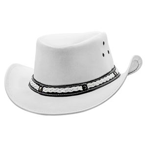 Chapeau de brousse en cuir gris clair perforé avec ventilation, sangle de menton et bande tressée personnalisée - Product Image 2
