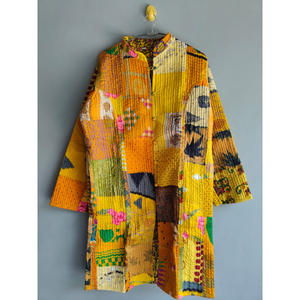 Veste kimono matelassée patchwork pour femme, manches longues, col en V, style robe tissée, pour le printemps et l'automne, cadeau pour elle - Product Image 1