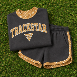Ensemble short 2 pièces pour femme, col montant, avec bordure à pois contrastante anthracite, vêtements de sport décontractés personnalisés - Product Image 6