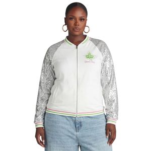 AKA Silver Star <b>Sequin</b> Bomber <b>Jacket</b> Women White Zip Up Coat Sparkle Sleeve Stylish Greek Sorority Casual Fashion Outerwear - Product Image 1