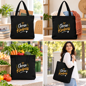 Bolso de mano de lona negra AMANI con estampado de letras de Kindness, bolso de compras y de viaje para mujer a la moda - Product Image 6