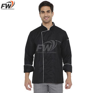 Veste de chef unisexe à manches longues en polyester/coton, uniforme professionnel de cuisine pour restaurant et bar. - Product Image 1