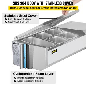 Attrezzatura di Refrigerazione per Cucine Commerciali, Stazione di Preparazione Condimenti da 40 Pollici, Tavolo per Sandwich/Insalate da 7,8 Qt, 1 Vasca 1 1/3, 4 Vasche 1/6, 150W - Product Image 6