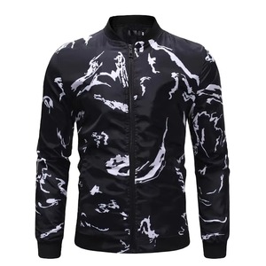 Blouson bomber homme imprimé abstrait noir et blanc, streetwear personnalisé, léger, fermeture éclair, veste tendance OEM ODM - Product Image 1
