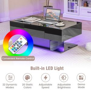 Tavolino da Caffè Moderno in Legno con LED a 20 Colori e 2 Cassetti Portaoggetti per Soggiorno e Hotel - Product Image 6