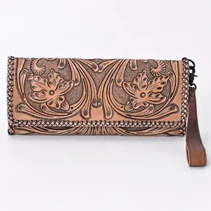 Nouveau aztèque outillé à la main femmes portefeuille en cuir véritable pochette Western portefeuille Boho Design carte argent fentes en cuir véritable marchandises