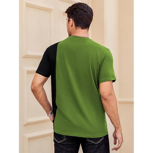 Olive Green Black Vertical Split Colorblock Slim Fit Short Sleeve Casual Crew Neck Men T <b>Shirt</b> - Product Image 4