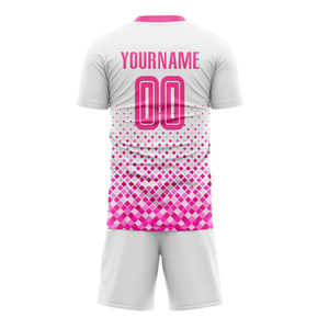 Custom White Pink Printed Short Sleeve Soccer Uniform Jersey 100% Polyester Quick Dry Breathable Anti-uv V-neck Adjustable Strap - Product Image 4