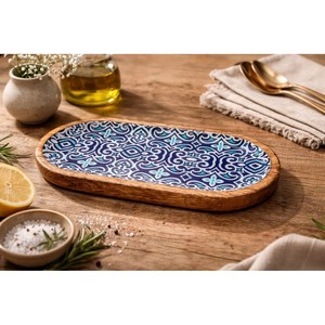 Plateau de service artisanal en bois de manguier avec incrustation de carreaux de céramique |   Vente en gros - Product Image 6