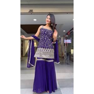 Ensemble de costume de soirée taille XL violet RTC avec travail de fil et de séquence pour un look élégant - Product Image 6