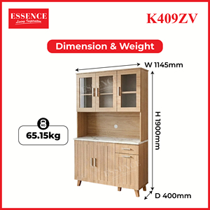 Essence K406 Modern Melamine Chipboard & PU MDF Kitchen Cabinet with Oak White Marble Finish Drawer Bakers <b>Rack</b> <b>Microwave</b> Stand - Product Image 6