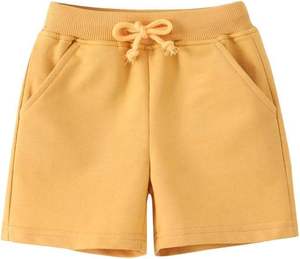 Shorts en coton kaki unisexe avec broderie textile marron, prix de gros pour enfants et bébés garçons - Product Image 1