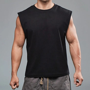 Débardeur sans manches pour homme, col ras du cou, épaules larges, en coton écologique, anti-boulochage, respirant, pour l'entraînement et la gym - Product Image 2