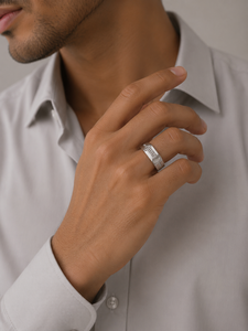 925 Sterling <b>Silver</b> Diamond <b>Mens</b> <b>Ring</b> High Polish Geometric Rectangle Design Wedding Party Gift Fine Jewelry Band - Product Image 1