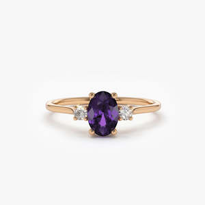 High Quality Natural Oval Cut Amethyst Gemstone Prong <b>Set</b> Yellow Gold Plated <b>Ring</b> In 925 <b>Sterling</b> <b>Silver</b> Fine Jewellry For Women - Product Image 2