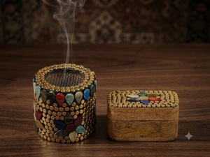 Porte-encens décoratif en mosaïque de pierre artisanale naturelle en forme de tête de Bouddha - Product Image 1