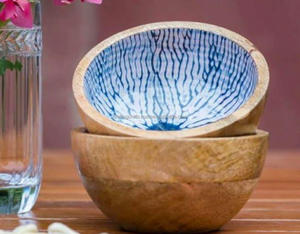 Ensaladera Vintage Ecológica de Madera de Acacia, Hecha a Mano, Color Madera Natural, Diseño de Granos de Fruta, Boca Poco Profunda, Vajilla para Fiestas en Oferta - Product Image 2