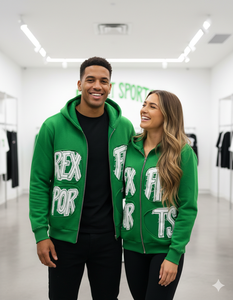 Sudadera con Capucha Verde Extra Grande REX SPORTS, Algodón French Terry, Apliques con Letras Estampadas, Informal, Unisex, para Otoño - Product Image 4