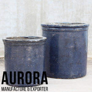 Pots à fleurs en argile vernissée bleue vintage, design rustique pour jardinières, utilisation extérieure durable - Product Image 3