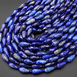 Cuentas facetadas de lapislázuli azul natural en forma de lágrima, perforadas verticalmente, para la fabricación de joyería al por mayor. - Product Image 3