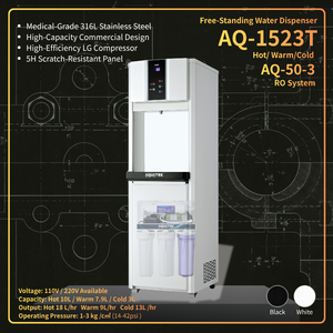 Dispensador de Agua Independiente Aquatek AQ-1523T, Sistema de Ósmosis Inversa, Agua Fría, Caliente y Templada, Acero Inoxidable, Uso Comercial, Blanco - Product Image 1